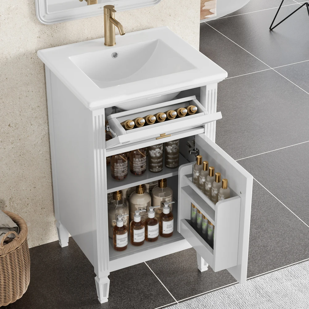 

Bathroom Vanity with Ceramic Sink,20 Inch Bathroom Basin Vanity, Storage Cabinet with Basin,Narrow Cabinet with Adjustable Shelf