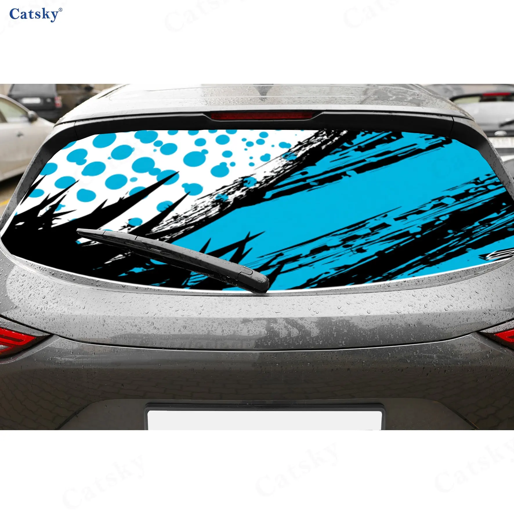 Polka Dot Splash PVC Perforated Car Vinyl Wraps, Durable Car Rear Windshield Sticker, Waterproof Car Rear Window Decal