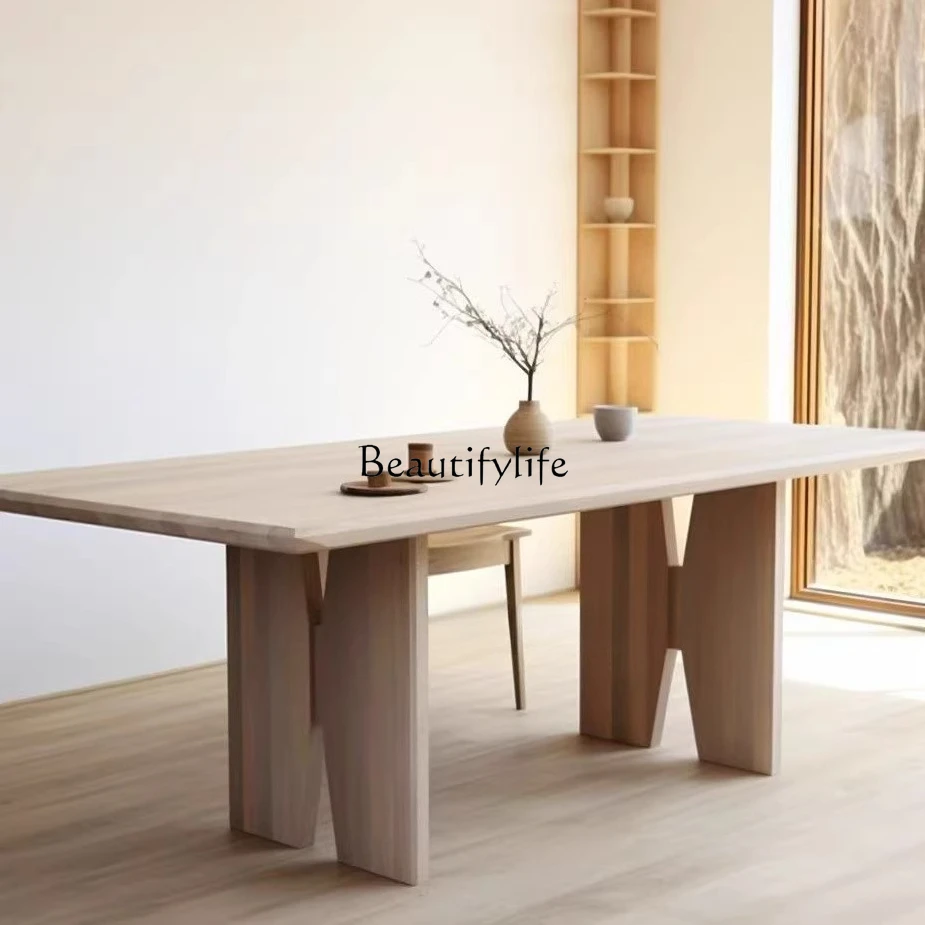 

Nordic wabi-sabi wind all solid wood dining table minimalist living room desk log workbench