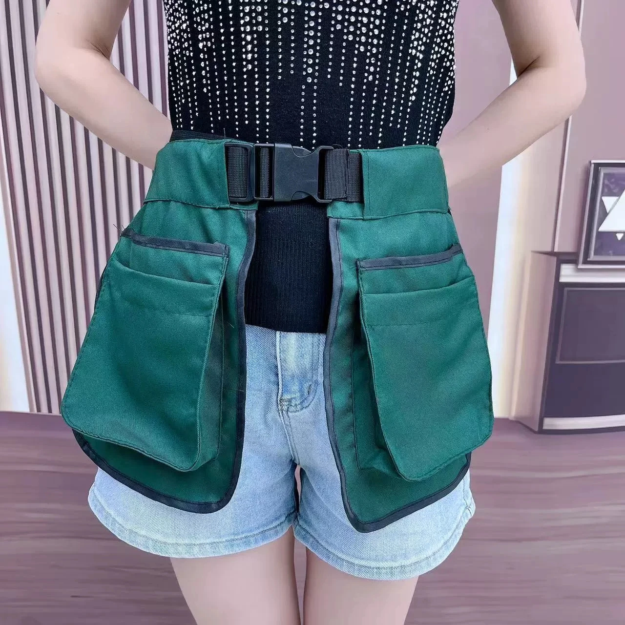 Outdoor large capacity ethnic style work waist bag multifunctional bag with colorful printed apron bag