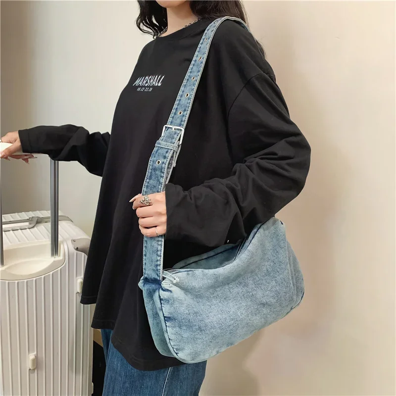 

Fashion Denim Women's Bag New Jeans Messenger Bag Y2K Shoulder Bag Cowboy Eco Bag Korean Shopper Satchels Belt Canvas Handbag