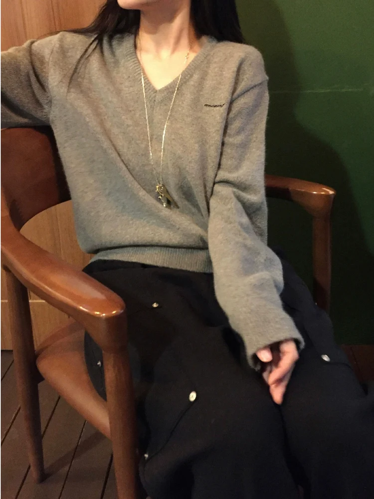 

Loose Women's Knitted Sweater V-Ne Pullover Soft Cozy Simple Design Lazy Sle Dongdaemun Qui very Autumn Faion