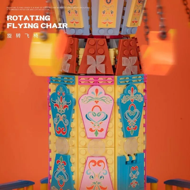 2848PCS Creative Expert Pretpark Elektrische Roterende Vliegende Stoel Bouwstenen Model DIY Montage Speelgoed Cadeau voor Kid