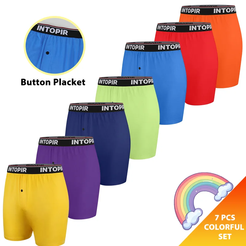 

7PCS Mens Printing Boxers Mixed Color Underwear Set Breathable Underpants Loose Fit Comfort Male Brief Button Placket Panties