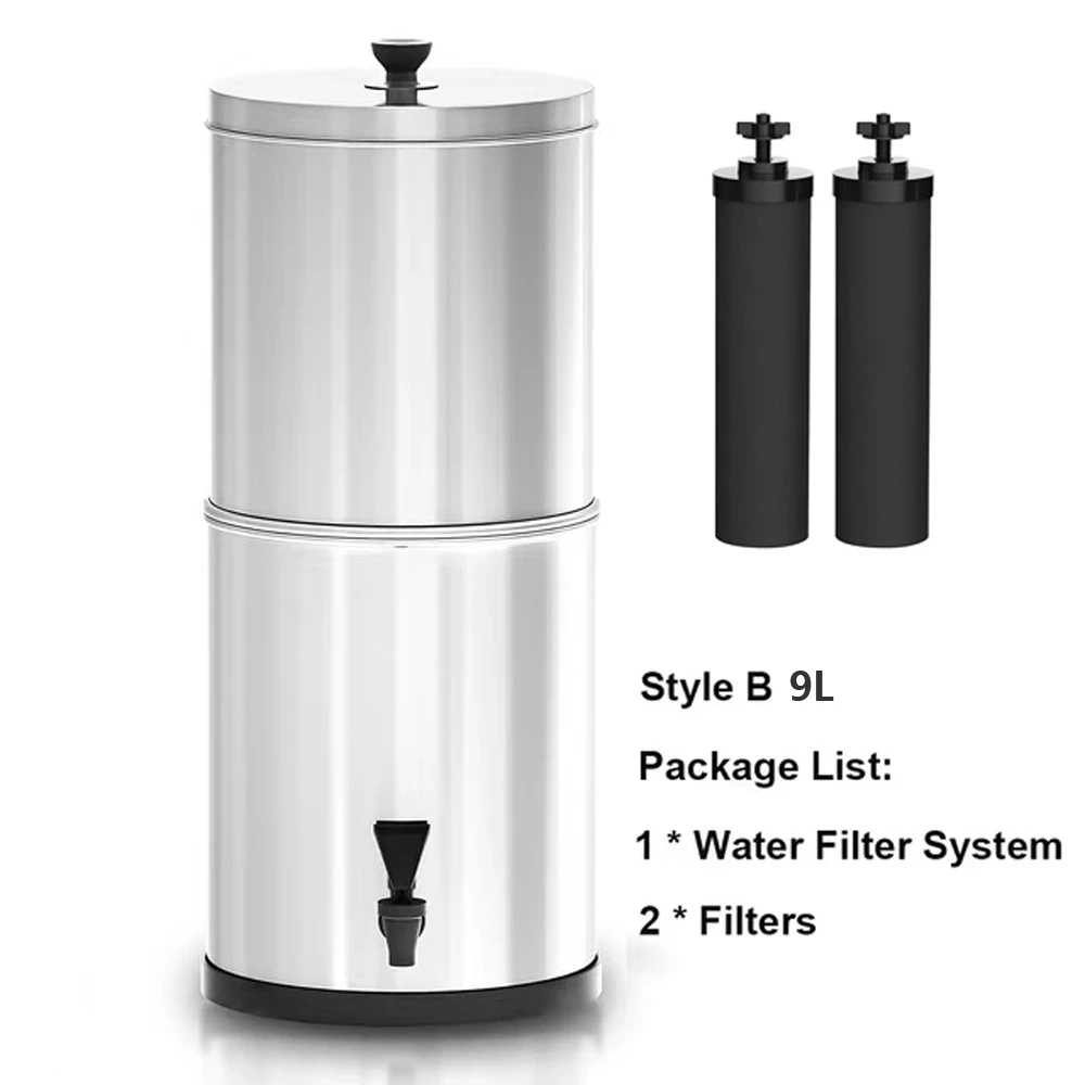 Gravity Feed Water Filtration System, 2-Gallon Stainless Steel Mesa Filtration System, Suitable For Outdoor  And Home Use