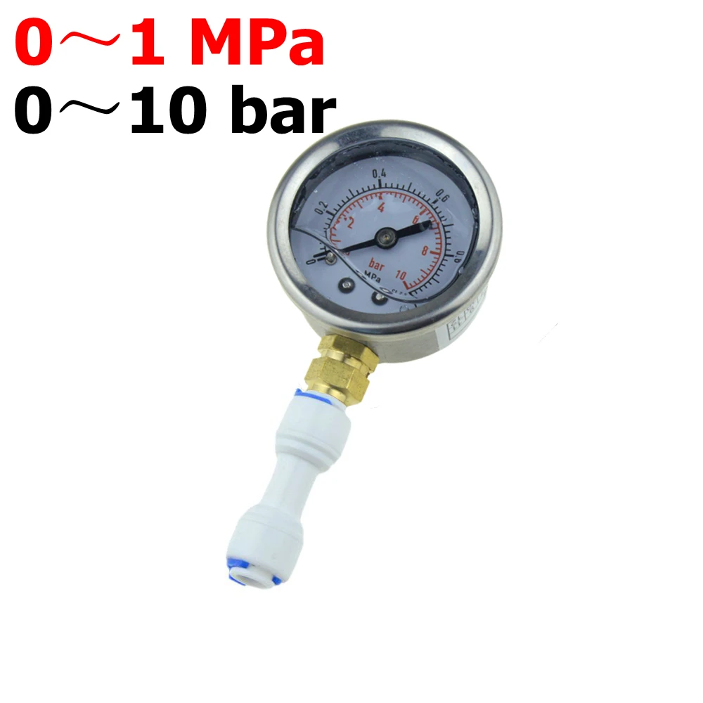 0-1MPa 10 bar RO-Wasserdruckmesser Haushaltswasserfilter Testdruckmesser Druckregler 1/4 Zoll Rohrleitung 1/2 Zoll Gewinde