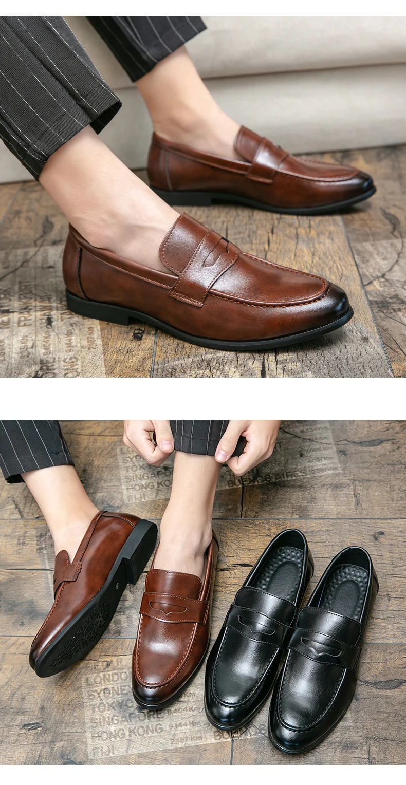 Zapatos de cuero informales de negocios para hombre, mocasines de cuero formales y sociales, cómodos zapatos de vestir para hombre