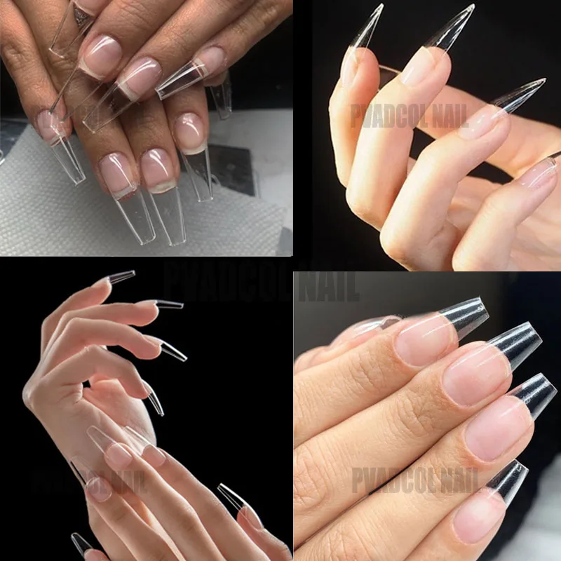 240pcs Gelly Tips Soft Gel Nail Extension Tips Full Cover Pre-shaped Sculpted Long Coffin Stiletto False Tip Quick Building Mold