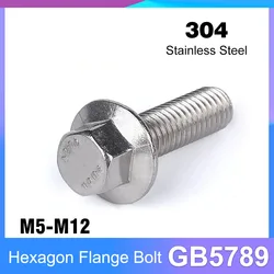 304 Stainless Steel Big Hex Washer Head Bolt M5 M6 M8 M10 M12 A2-70 Large Hexagon Head with Serrated Flange Cap Screw GB5789