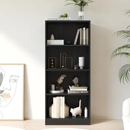 

5- Wooden Bookcase, 67.3" Height- Adjustable Open Bookshelf for Home Office, White Standing Display Book