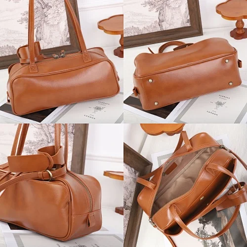 Women's Office Genuine Leather Zipper Casual Bag Handbag Front Pocket With Hidden Buttons Ladies Single Shoulder Underarm Bag