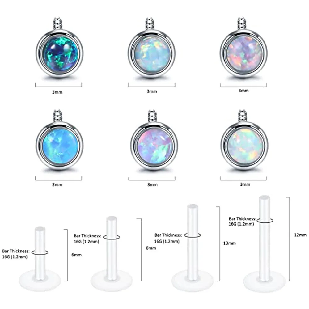 Clear Lip Rings Stud 16G Monroe Ashley Labret Medusa Plastic Piercing Jewelry Opal Helix Cartilage Earrings Retainer Sensitive