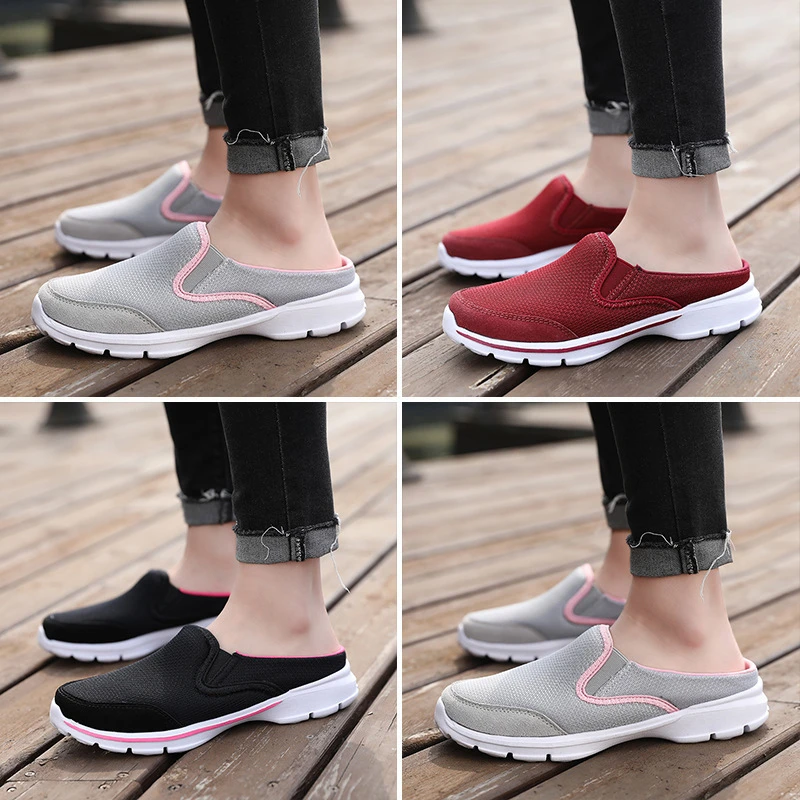 

Casual Shoes Women's Shoes Half-Stopping Single Shoes Women's Flat Sole One Foot Pedal Mesh Breathable Sandals Without Heel