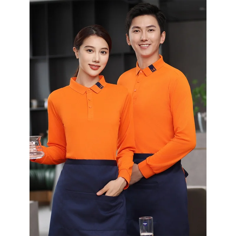 

Catering Work Clothes Long-Sleeved T-shirt Spring and Autumn Hot Pot Restaurant Milk Tea Fast Food Restaurant Bar KTV Waiter Wom