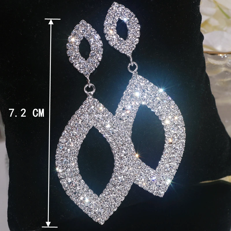 Shiny Full Rhinestone Dangle Earrings for Women Bijoux Geometric Drop Earrings Bricons Female Wedding Party Jewelry Accessories