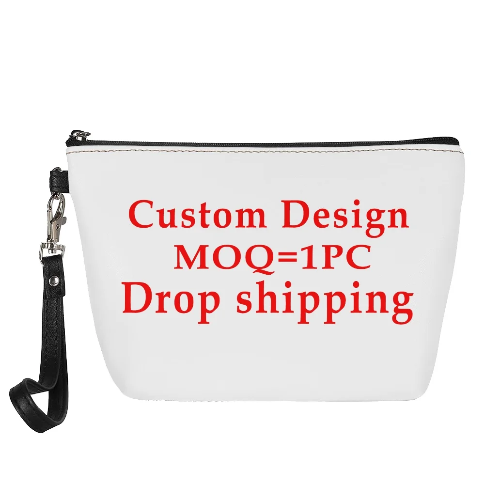 Sublimation Print Ladies PU Leather Make Up Cosmetic Bags Custom Your Design Portable Small Zipper Women Travel Pouch Bag