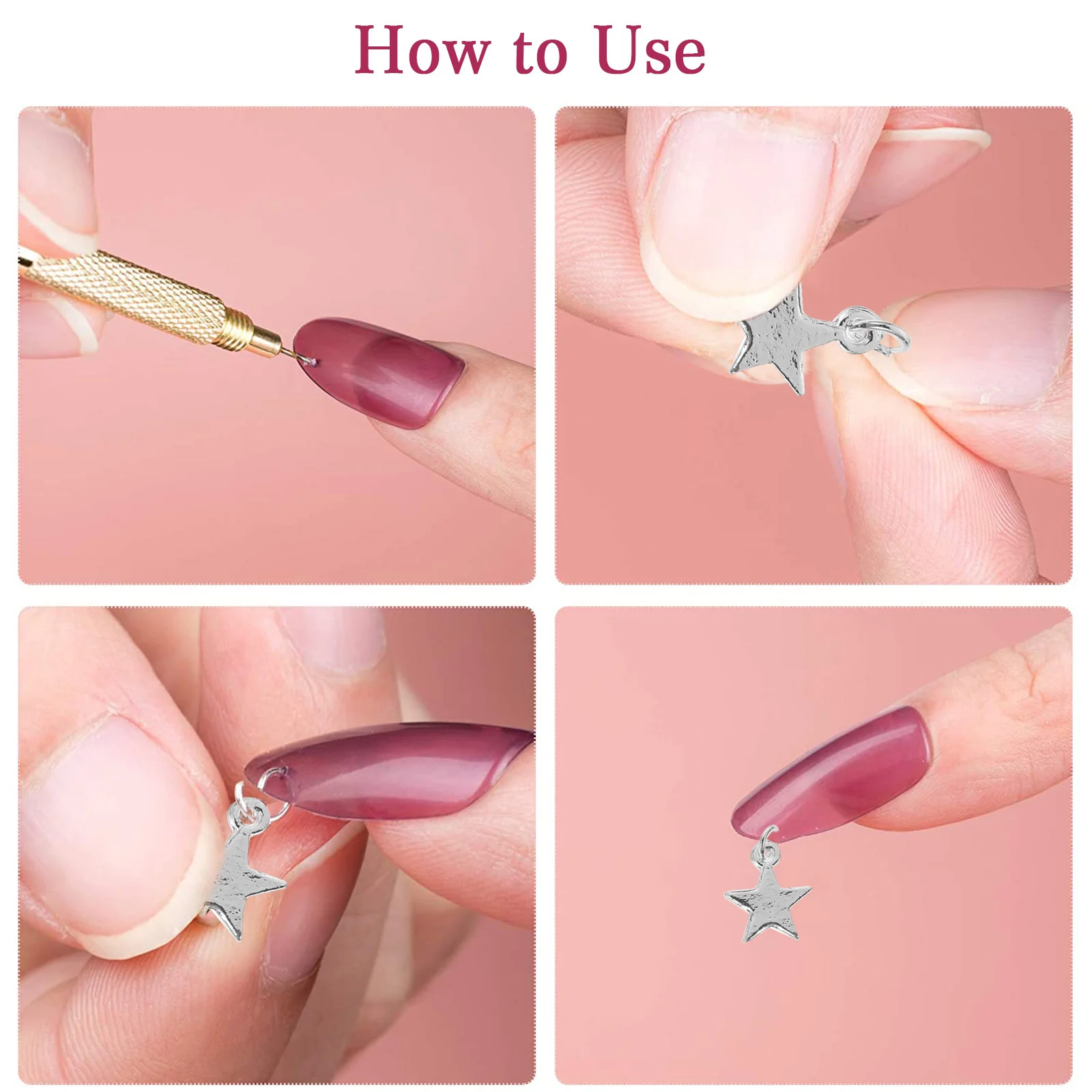 1 set di ciondoli per unghie, strumento di perforazione, ciondoli pendenti per manicure, accessori portatili leggeri per nail art, regalo, ciondolo per piercing per manicure