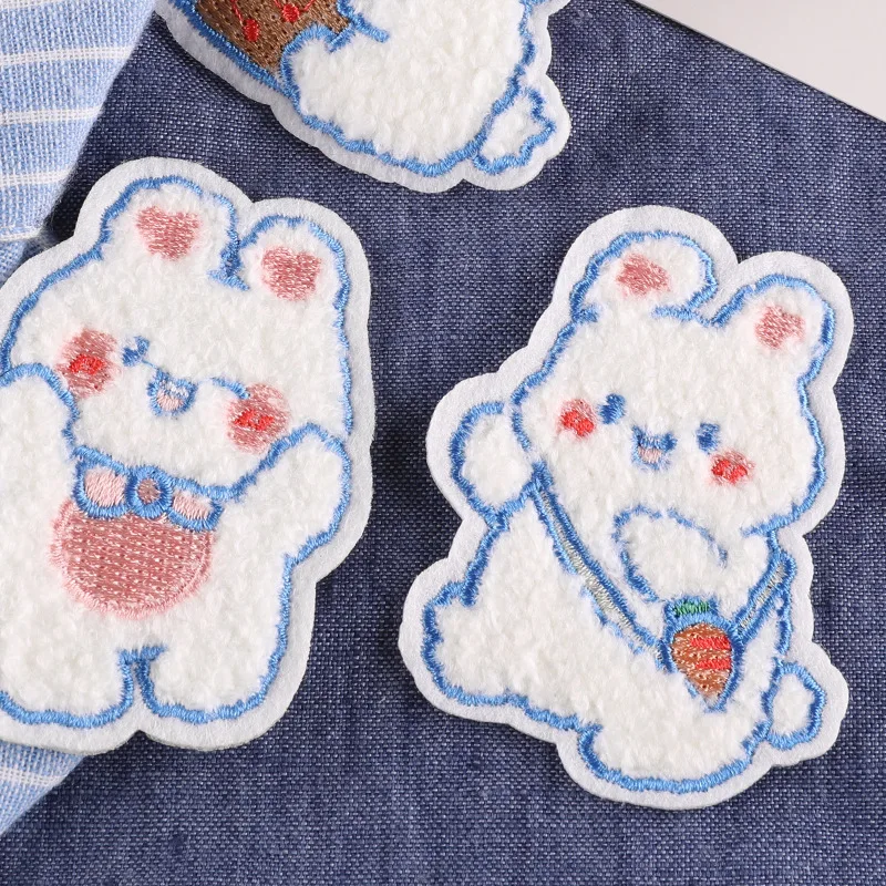 Chenille Bunny Embroidery Cartoon Cute Rabbit Patch Badge Clothing Accessories Hat Decoration DIY Embroidery Stickers Patches