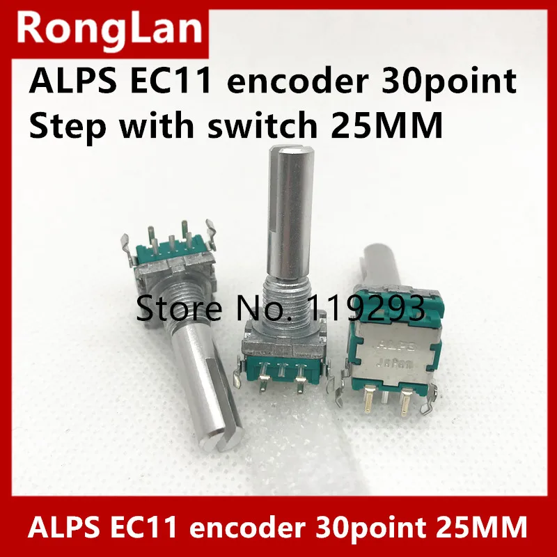 Japanese production car audio potentiometer ALPS EC11 encoder with switch Step horizontal 30 points 15 pulse 25MM shaft-5PCS