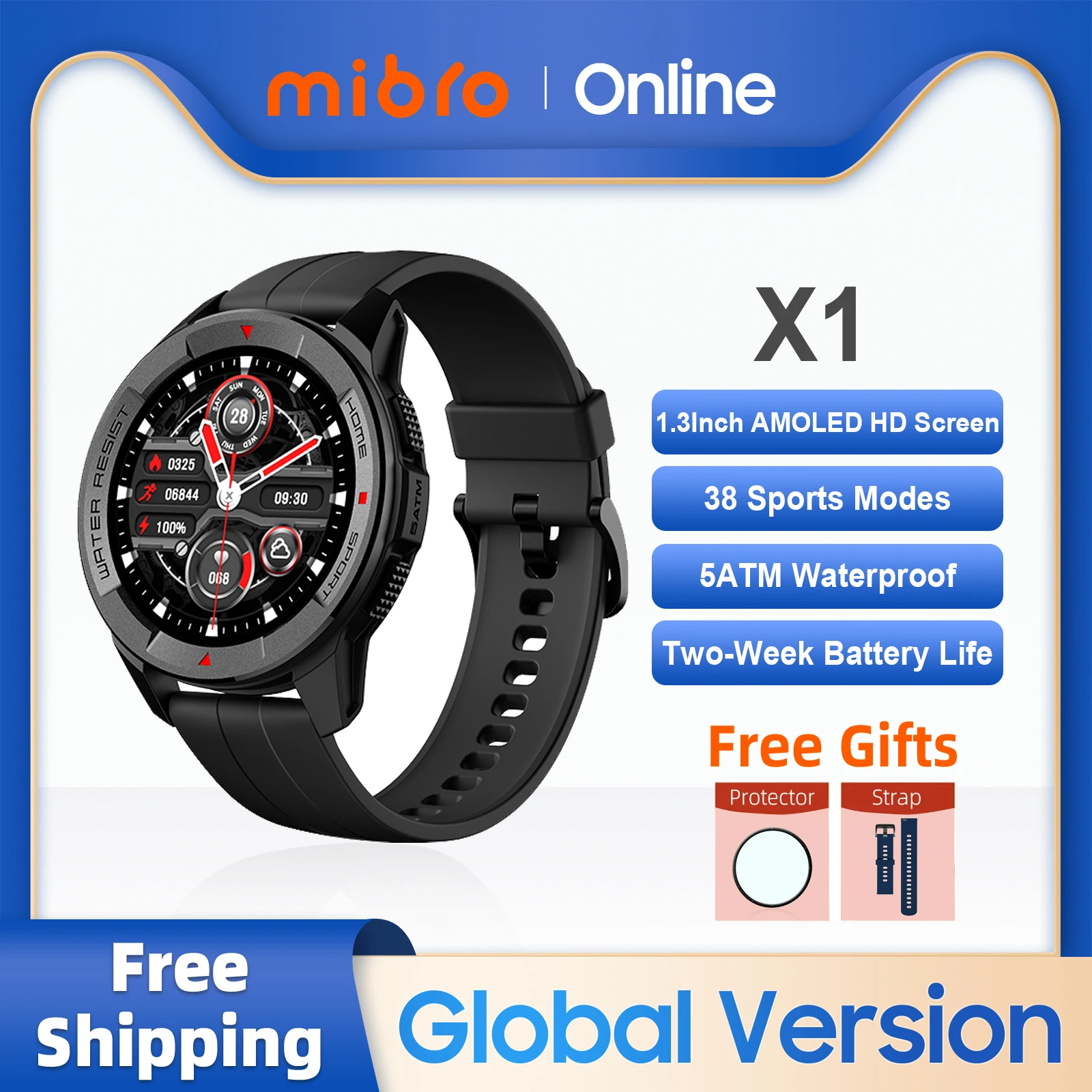 Mibro Watch X1 smartwatch global Edition 350mah batterie 1,3 pouces AMOLED écran spo2 mesure Bluetooth Sport Montre intelligente pour hommes et