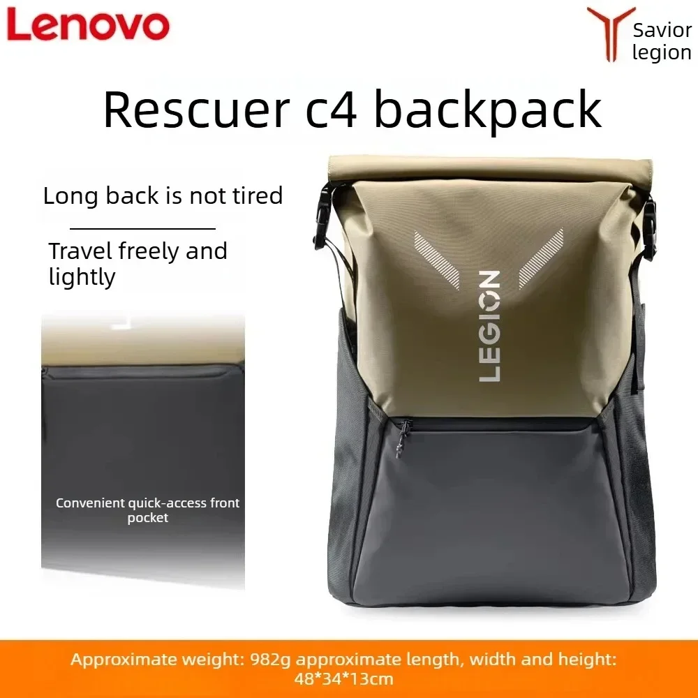Lenovo Legion C4 Roll-Top Expandable Backpack 15.6-16 Inch Gaming Laptop Water-Repellent Travel Bag With Luggage Strap