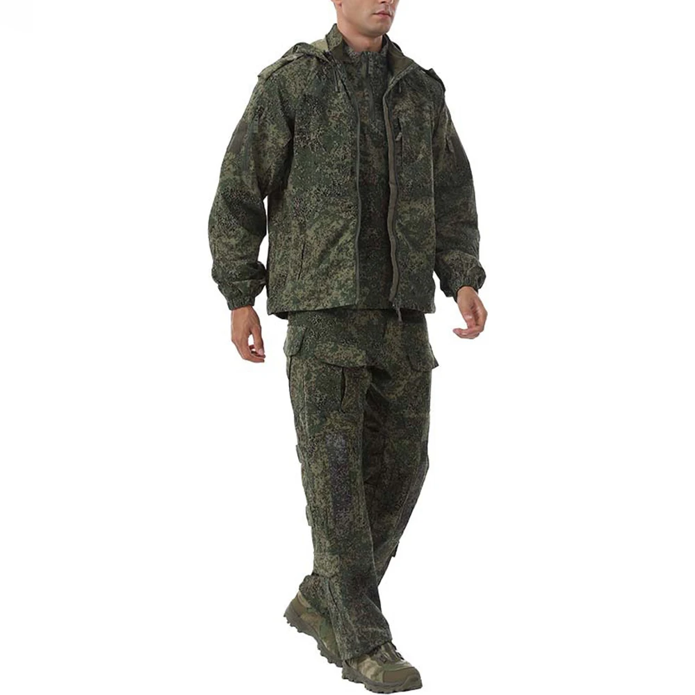 3-in-1 Tactical Camo Combat Uniform Quick Drying Waterproof Windproof Jacket Pants Set for Men All Season Outdoor Sports Wear