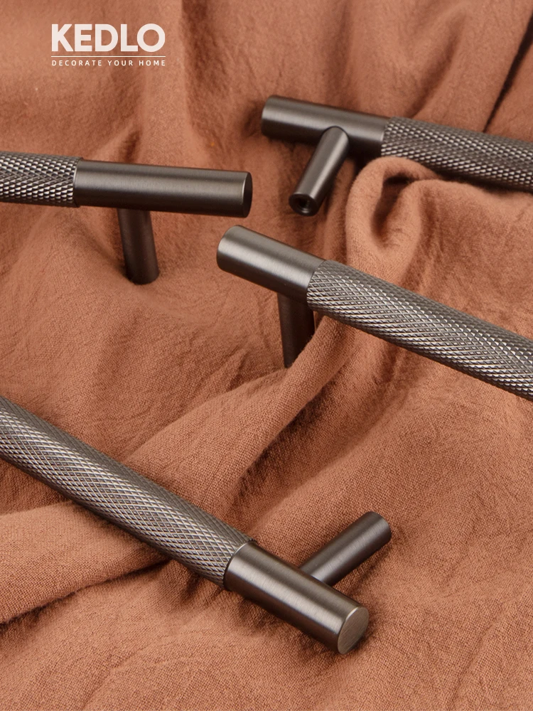 KEDLO Massiver Messinggriff im Luxus-Look mit Rändelung, Gunmetal-Finish, für Schrank, Garderobe, Küche und Schubladen – Detail 1