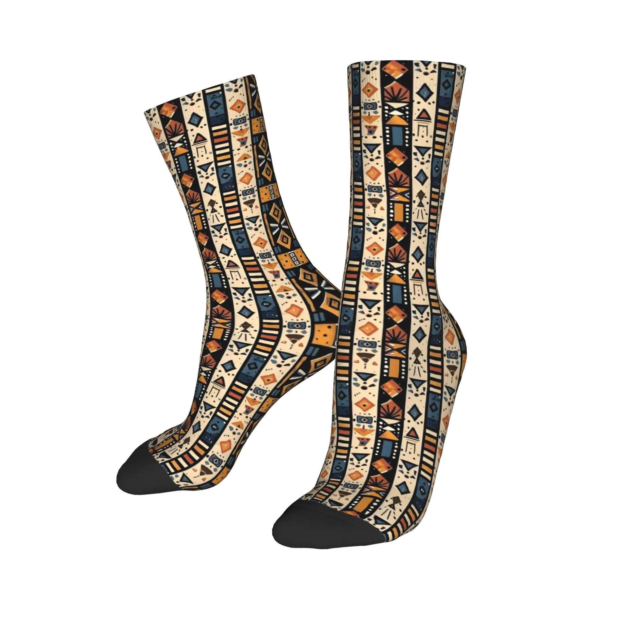 

Custom Retro African Style Texture Dress Socks Men Women Warm Fashion Novelty Geometric Tribal Pattern Crew Socks