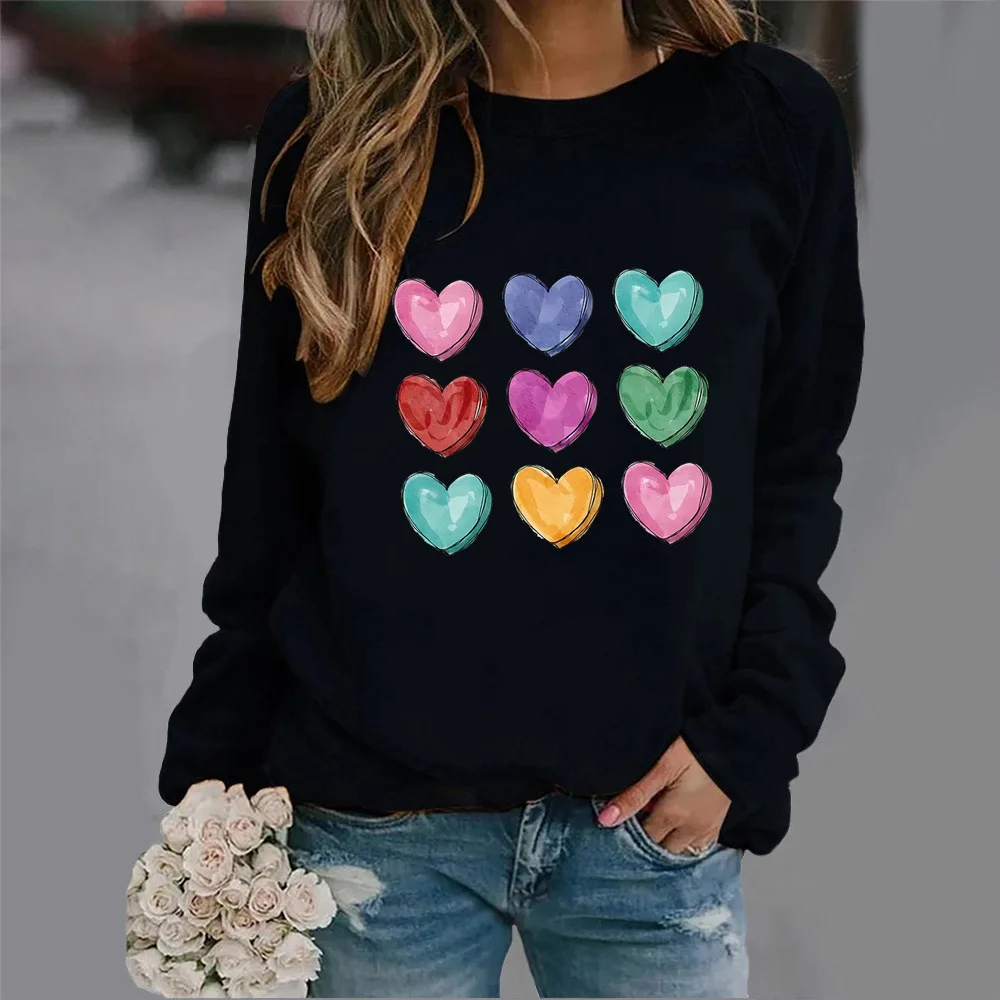 

Crew-neck Hoodie Colorful Love Print New European and American Valentine's Day Hot Sales Sweatshirt Streetwear Women