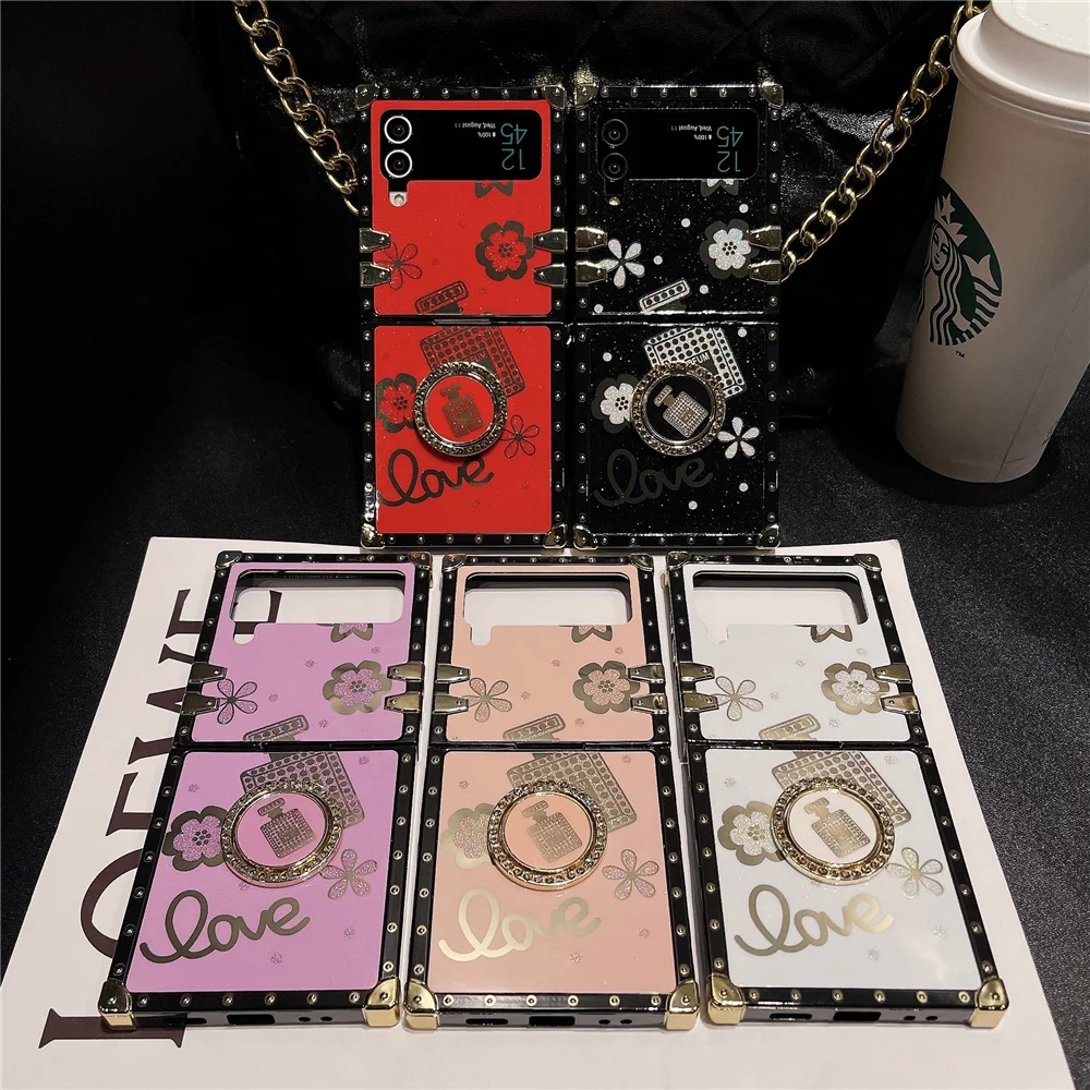 Luxury 3D Diamond Perfume Bottle Flower Cover For Samsung Galaxy Z Flip 6 Flip 5 Fashion Case For Samsung Galaxy Z Flip 3 Flip 4