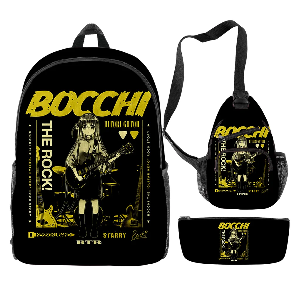 Harajuku Popular Funny Bocchi the Rock Anime 3D Print 3pcs/Set pupil School Bags Travel Laptop Backpack Chest Bag Pencil Case