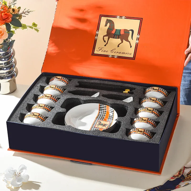 Orange Ceramic Set Ceramic Bowl Opening Ceremony Tableware Gift Set Tableware Gift Box