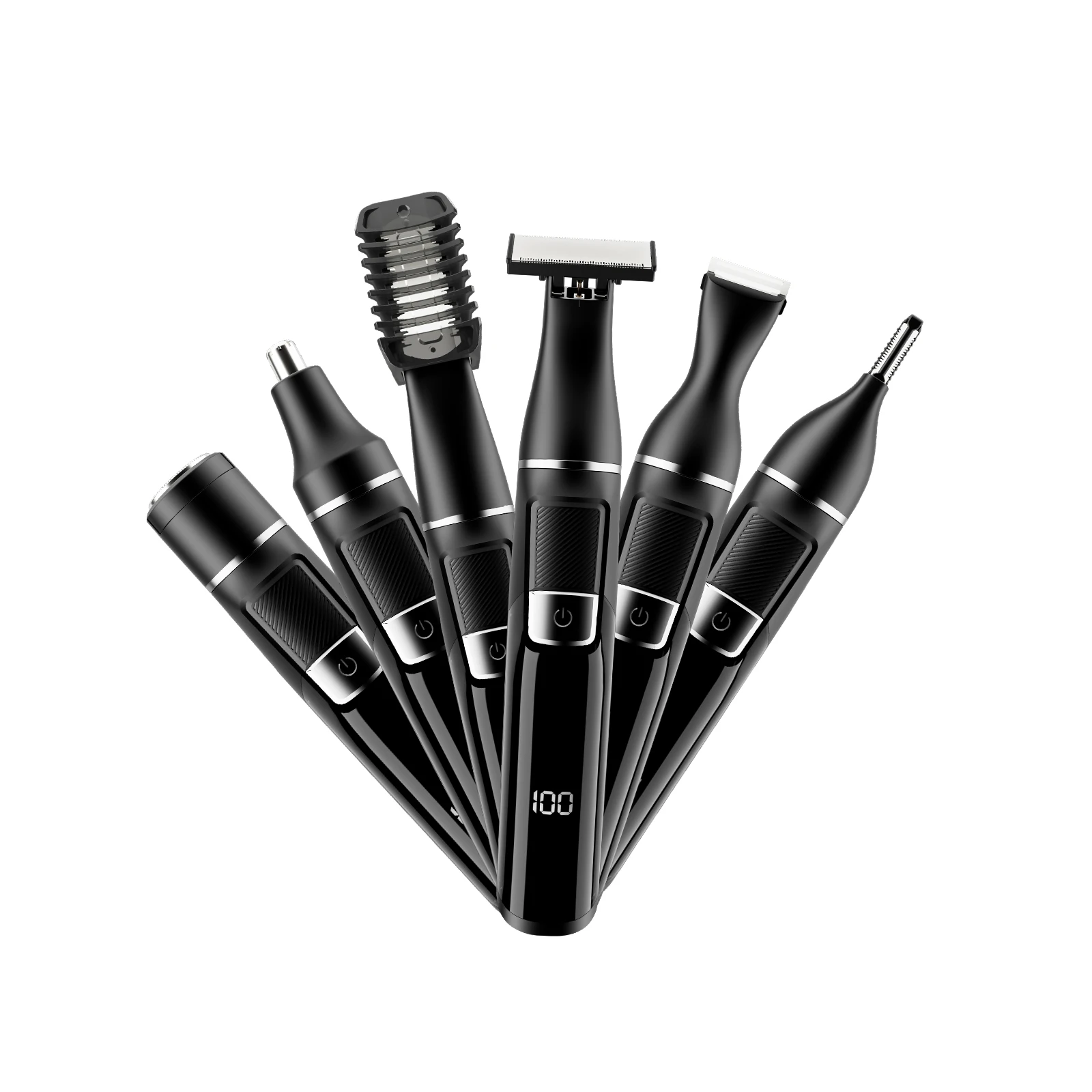 

Портативный электрический триммер для волос на батарейках, 6-в-1, многофункциональный набор для ухода, мужская бритва и триммер для носа