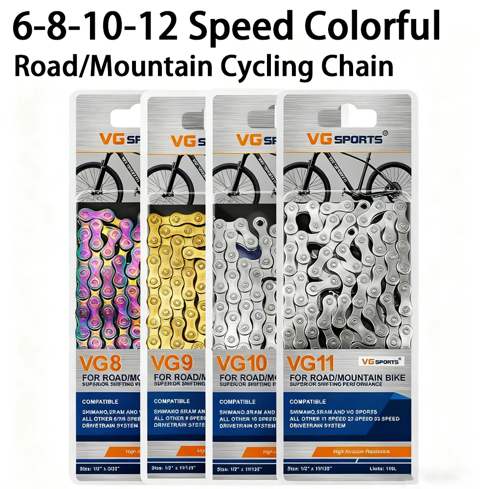 

VG Bicycle Chain 8 9 10 12 Speed Bicycle Chain Half Hollow For MTB Mountain Road Bike Chains Ultralight Carbon Steel MTB Parts