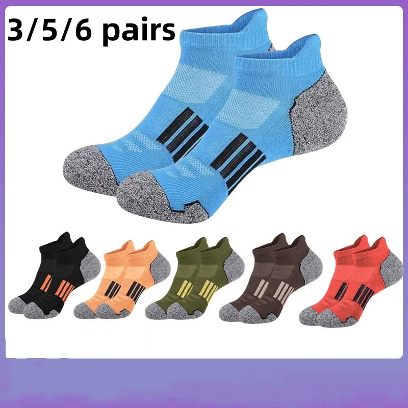 3/5/6-piece set of men's sports socks with low cut cushioning, breathable and comfortable running socks, suitable for sports