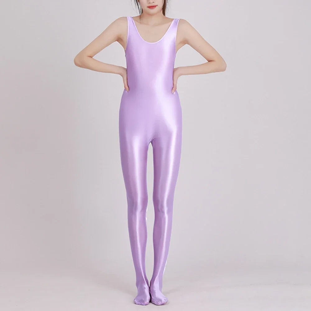 Tuta liscia da donna Tuta intera Collant intero elasticizzato lucido Lingerie Costume da donna Body Canotte da wrestling