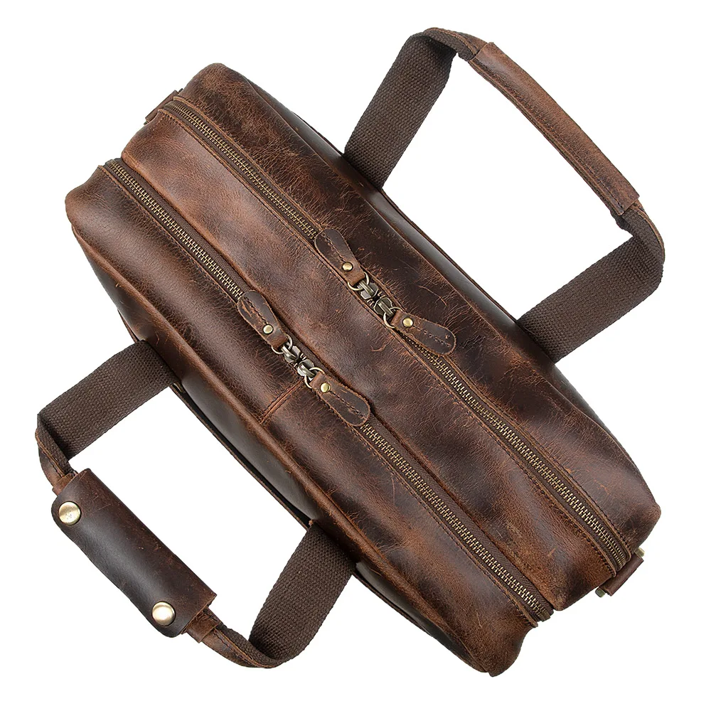Crazy Horse Leather Men's Briefcase Vintage Retro Genuine Leather Top-Handle Messenger Bag for Business Commuting