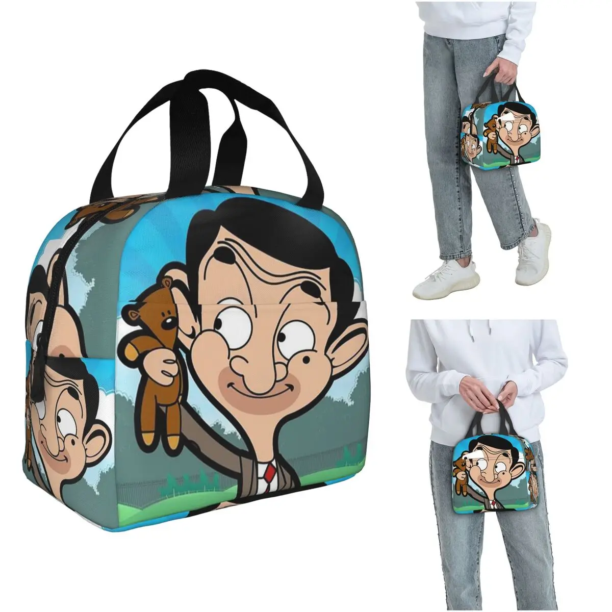 

Mr. Bean Cartoon Insulated Lunch Bag for Women Children Leakproof Food Boxes Thermal Lunch Box Tote
