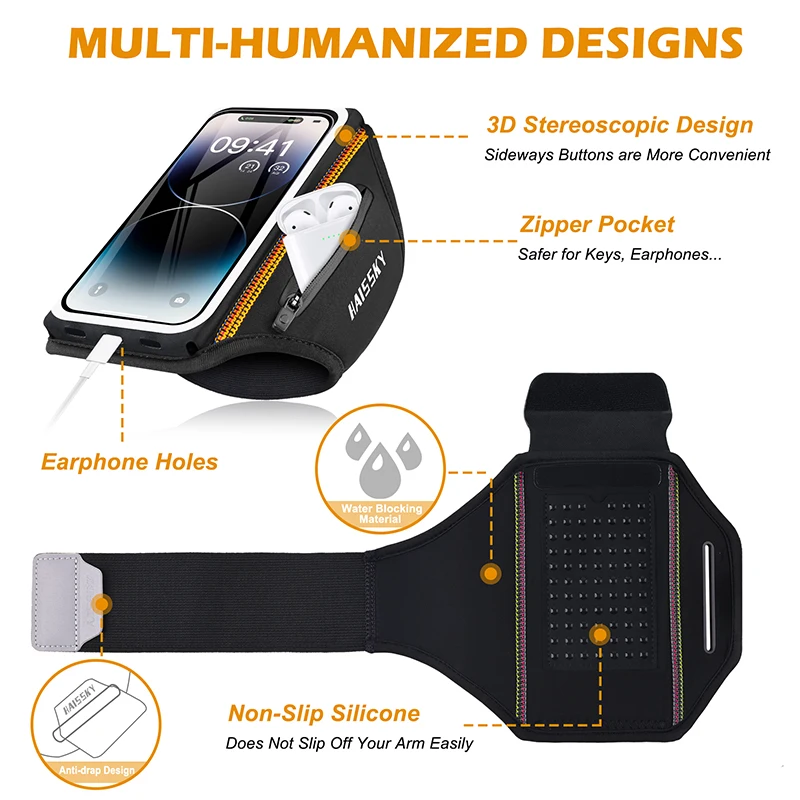 HAISSKY Zipper Pocket Running Sports Armband Bag For AirPods Pro 3 iPhone 15 14 13 12 Pro Max 14 Plus Belt Arm Bag For Xiaomi 13