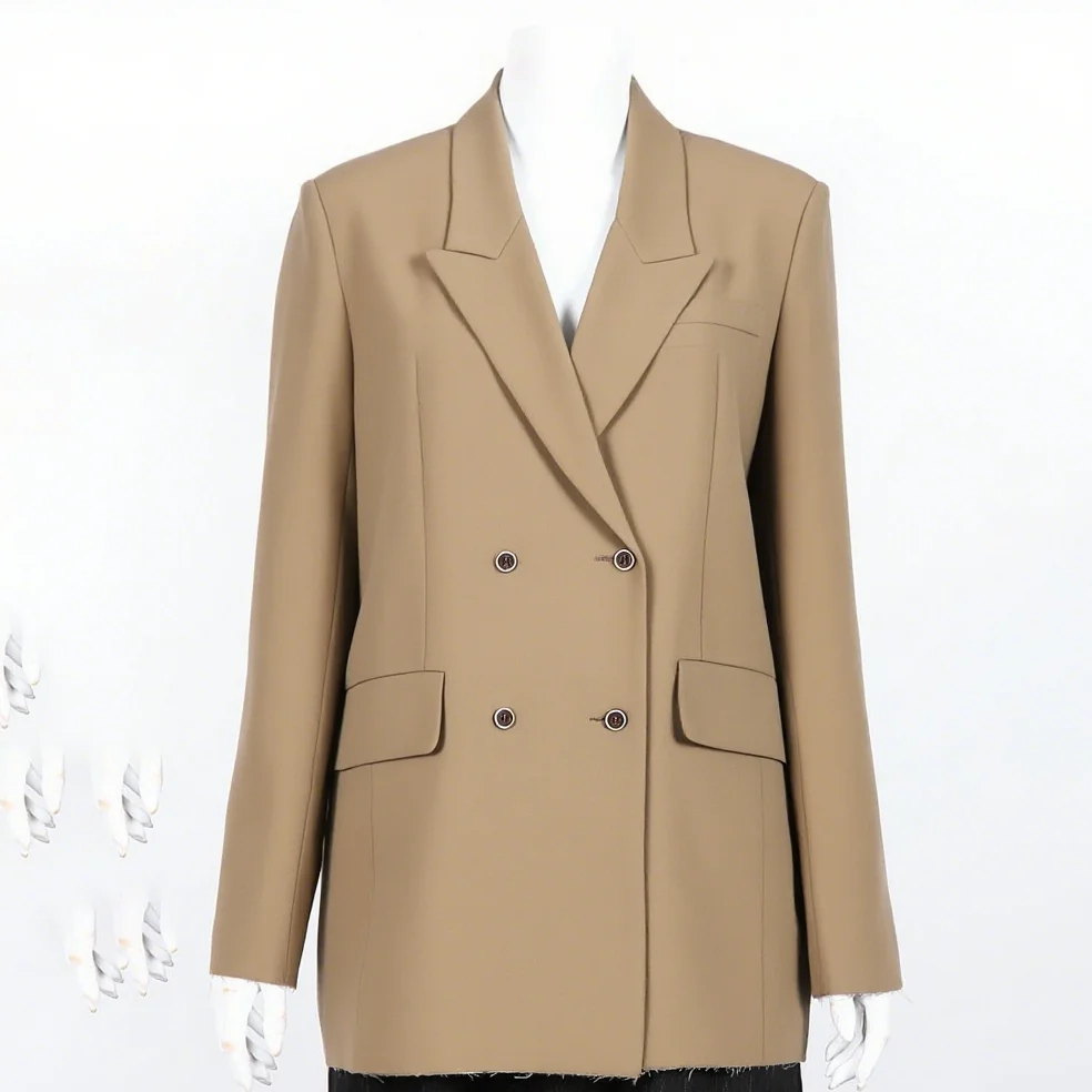 Женский двубортный пиджак 2025 года, офисная куртка из полиэстера, осенне-зимняя уличная одежда, шикарная одежда для работы на выходные