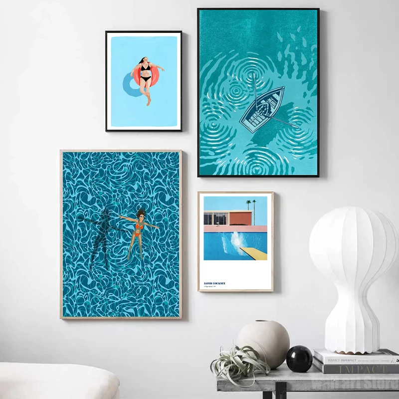 Abstract Nordic Poster and Prins Swimming Pool Canvas Painting Wall Art Pictures For Living Room Modern Decorative On The Wall