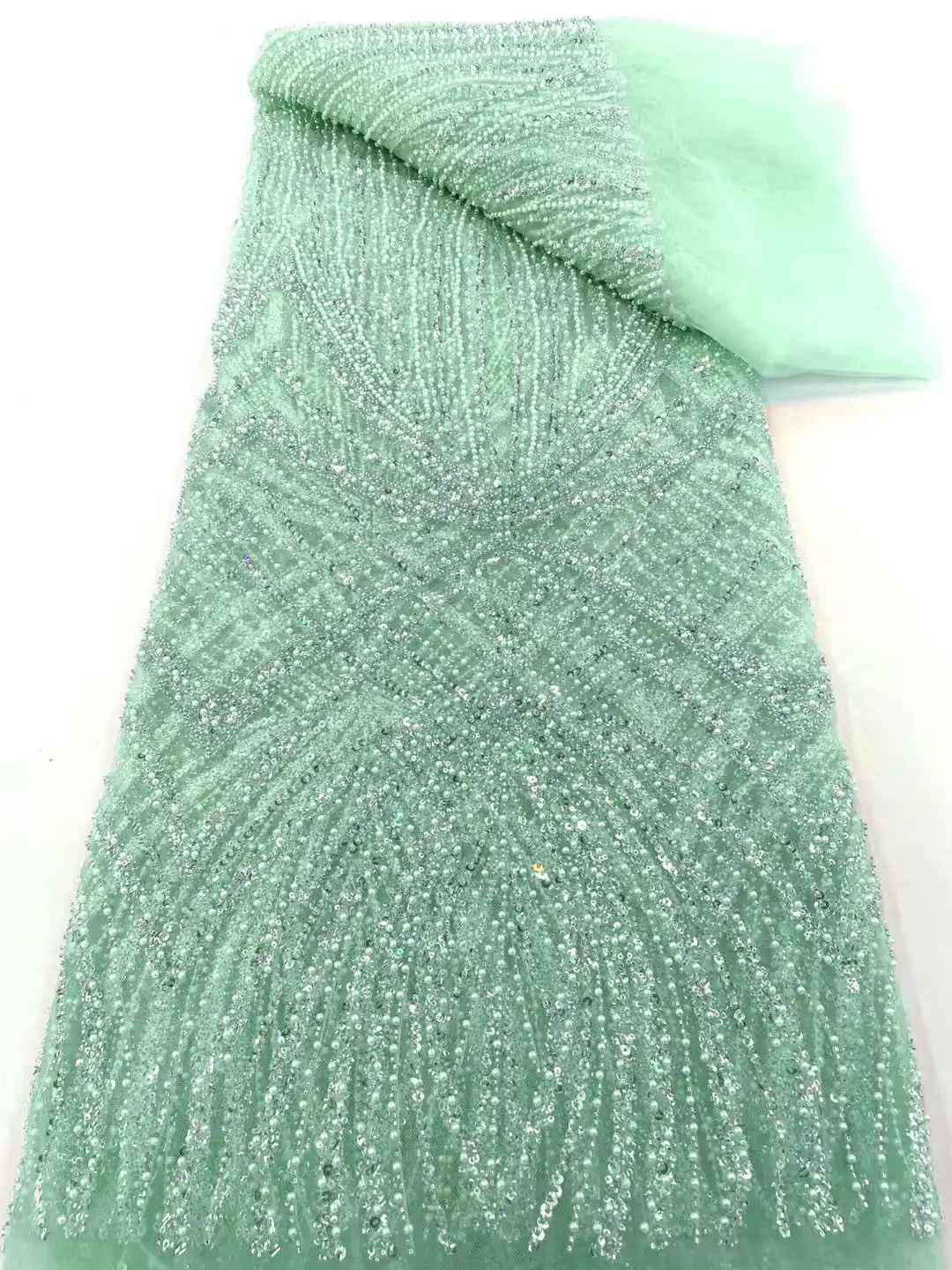 

Latest French Beaded Tulle Lace Fabric 2024 High Quality African Lace Fabrics Sequins For Nigerian Evening Wedding Dress Sewing