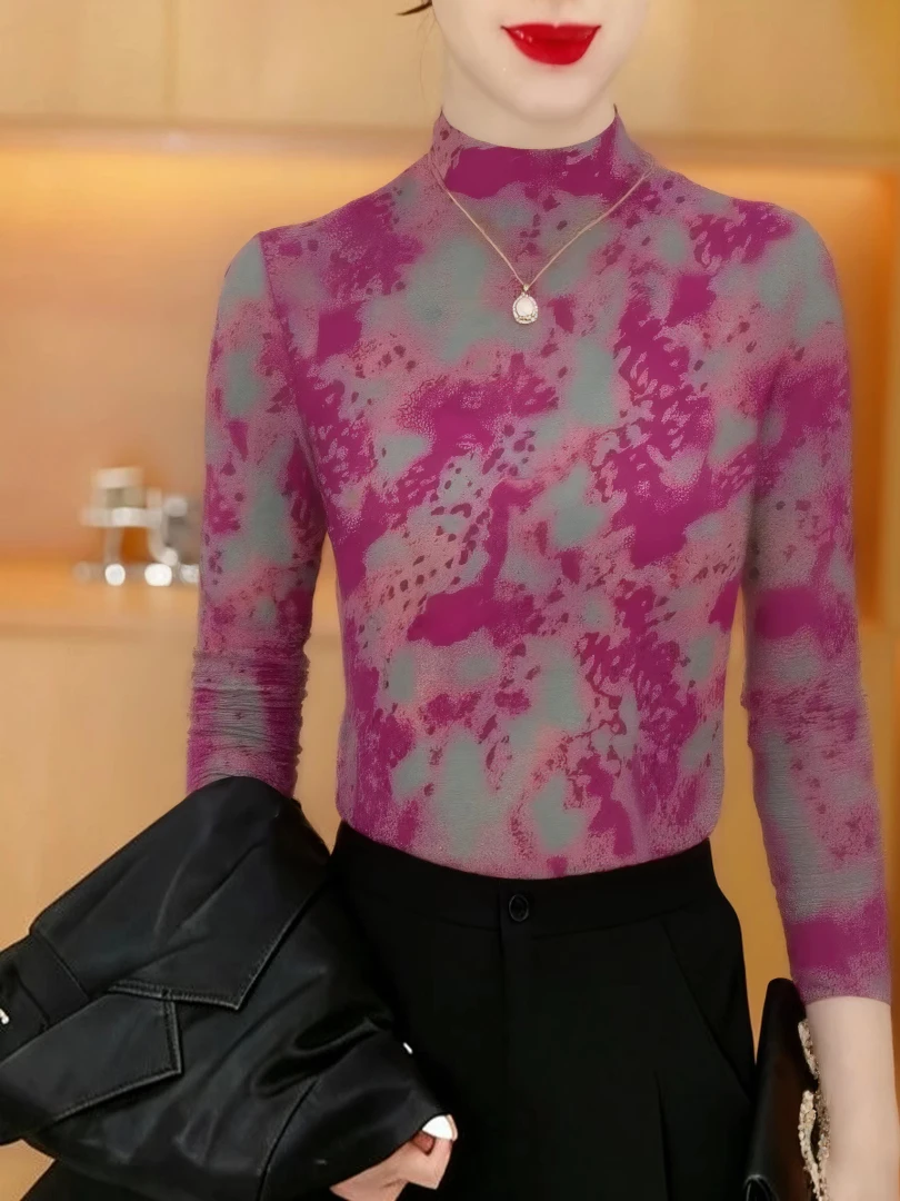 

Элитная женская футболка с высоким воротом, на флисовой подкладке, утепленная, с принтом, с длинным рукавом, комфортная, стройнящая, стильная, для мам