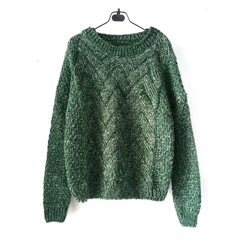 Women Pullover Female Casual Sweater Plaid O-neck Long Sleeve Mohair Sweater Autumn and Winter Style Cropped Sweater Fall Women