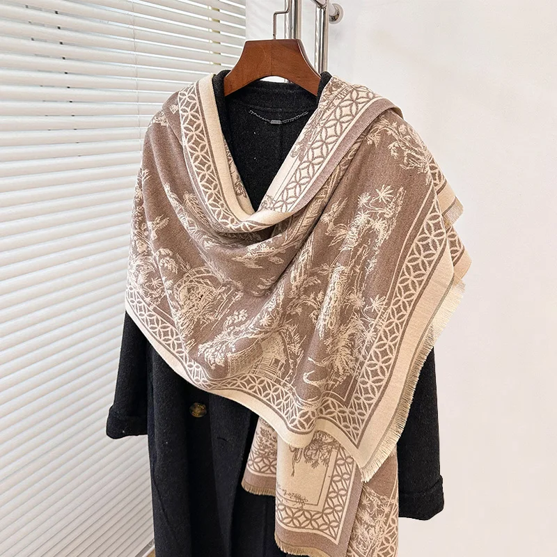 Brand high-end luxury imitation cashmere warm scarf thickened 2024 autumn and winter new shawl Foulard Bufanda elegant flowers