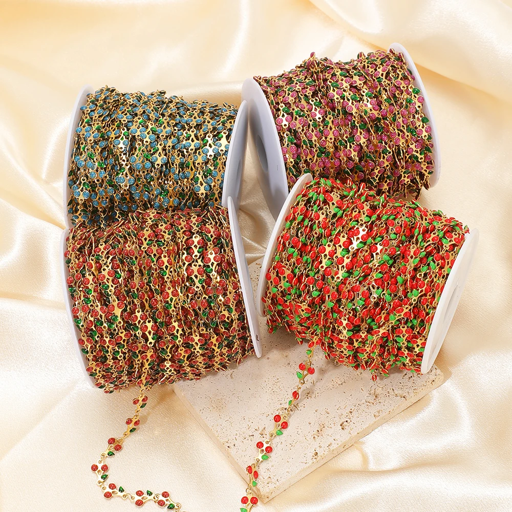 1 Meter Stainless Steel Enamel Cherry Sweet Chains for Cute Necklace Bracelet Making DIY Women Jewelry Earrings Decoration Bulk