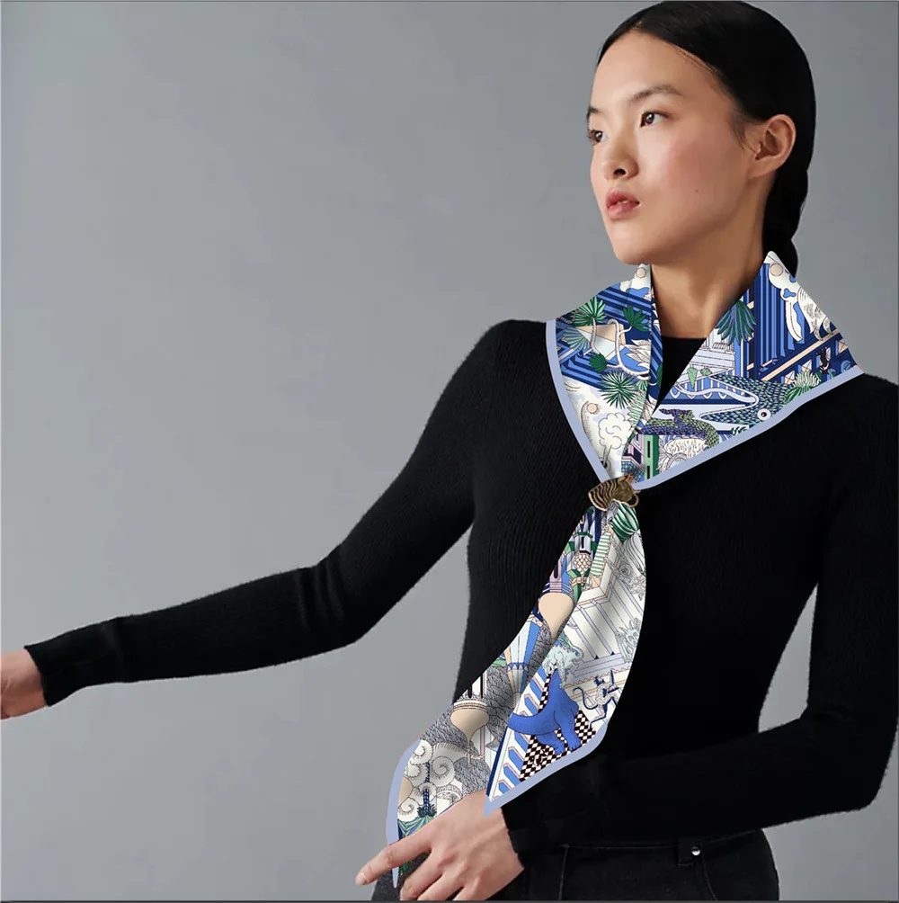 

Animal City Triangle Silk Shawl Scarf Women Twill Scarves Clothing Decoration Hair Neck Bag Accessories Mother Lover Gift