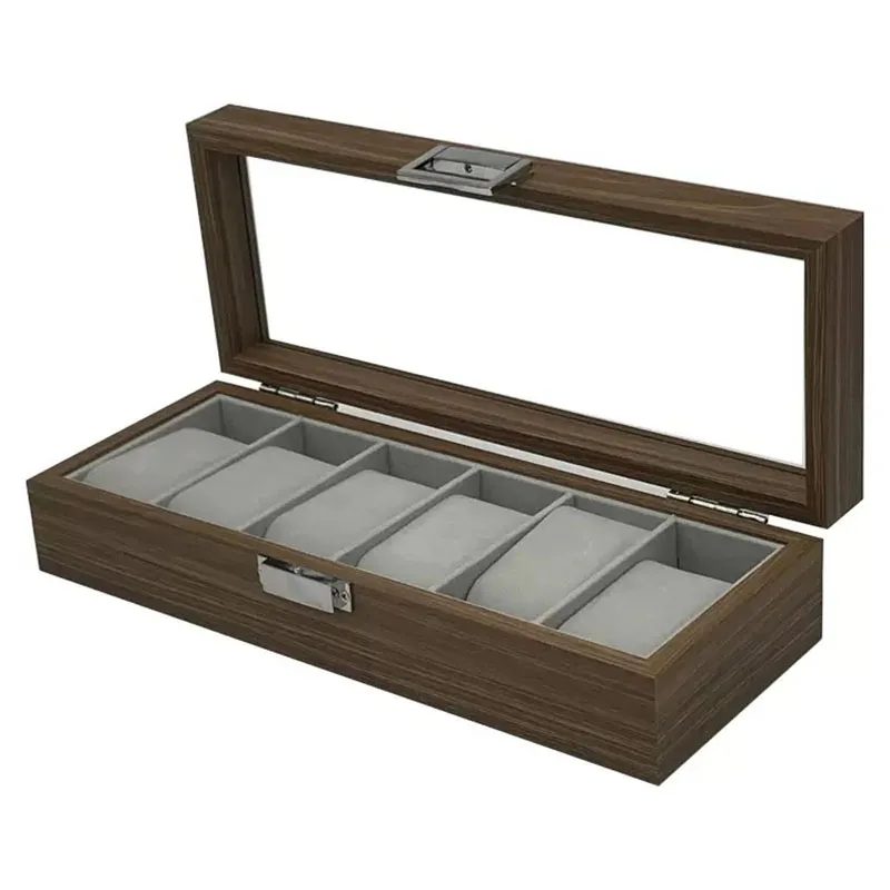 New Style Black walnut grain wooden watch storage display box set of 6, wooden watch packaging box image 3