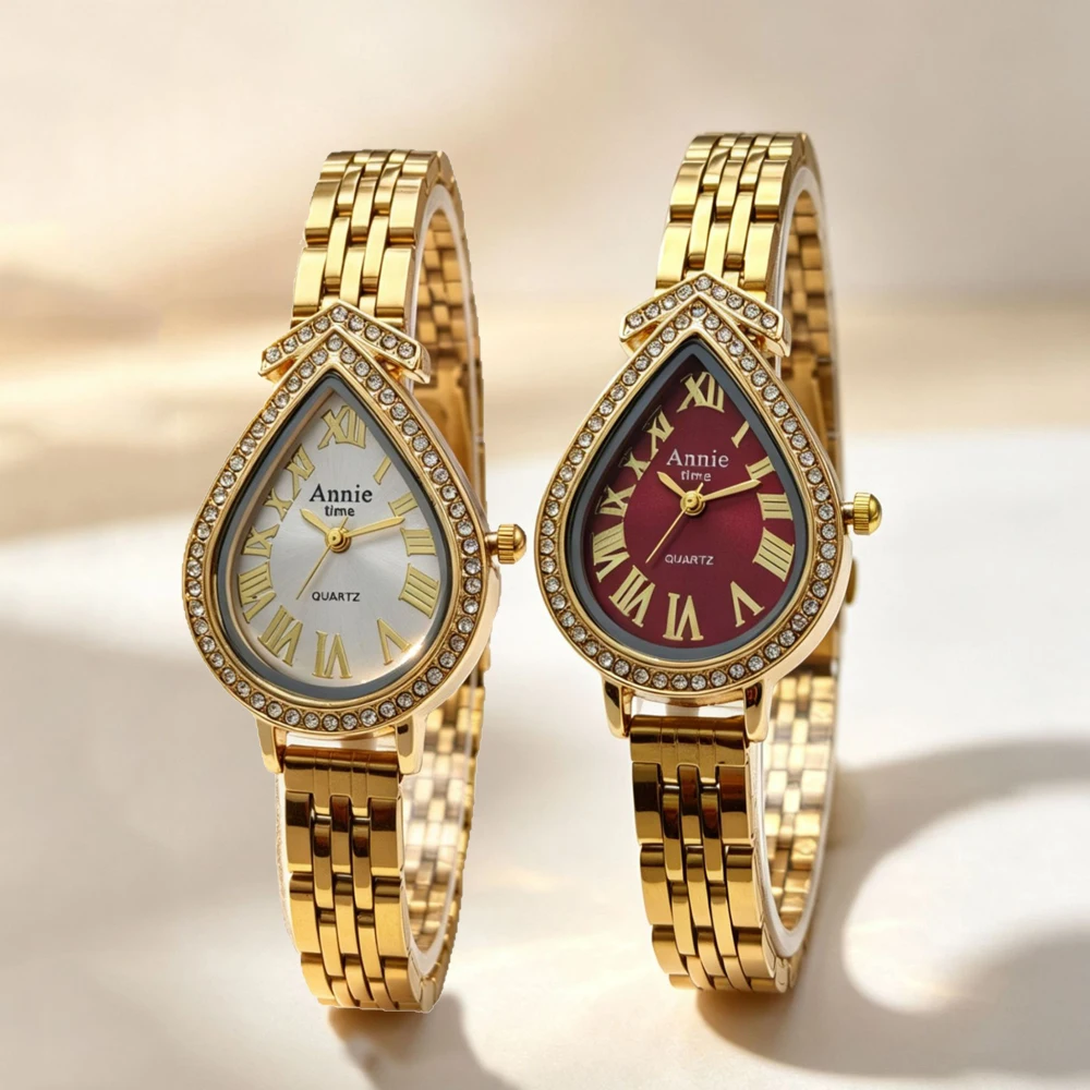 Famous Brand Women Gold Watch Waterdrop Shaped Women's Watch Luxury Ladies' Gift Watch Fashion Diamond Encrusted Wristwatch