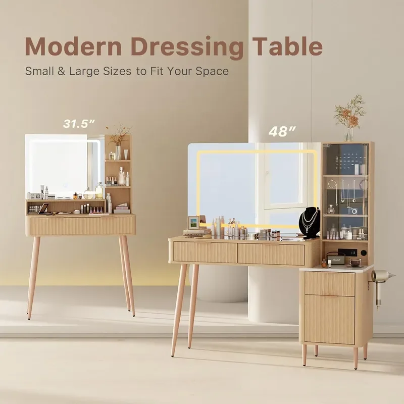 for Modern Minimalist Classic Log Color Ribbon Mirror Dresser with Visual Drawer Design and LED Light Factory Custom